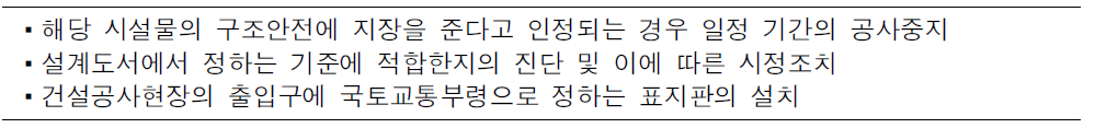 건설공사 현장점검 부실시공 결과에 따른 조치사항