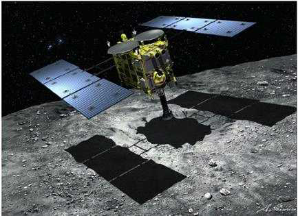   Artists image of JAXA’s Hayabusa 2 spacecraftlanding on the asteroid 1999 JU3.