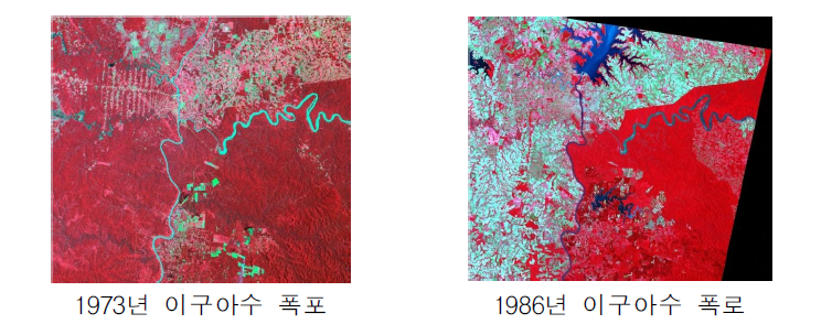 이구아수 폭포 시기별 Landsat 영상