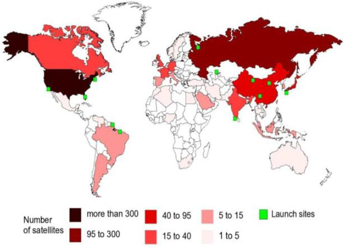 인공위성 소유 및 운용 국가의 분표