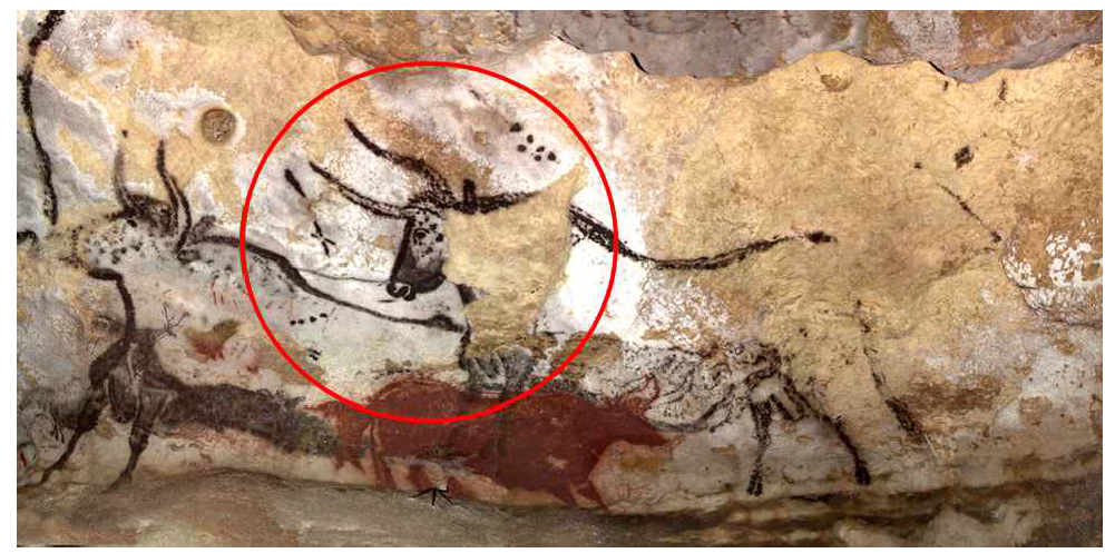 라스코 동굴의 황소자리, 플라이아데스, 오리온 별자리 그림(붉은색 원 내).2)