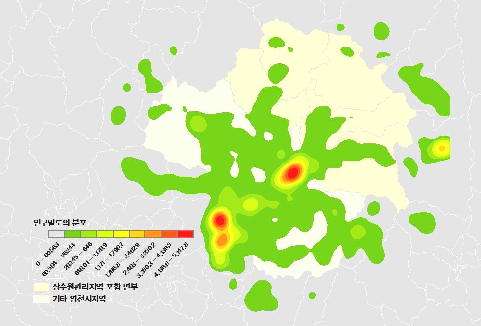 영천시 인구밀도 분포