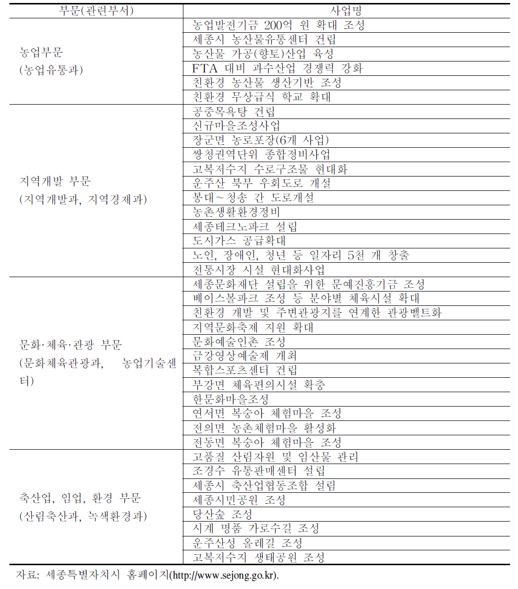 공약 실천계획 자료 부문별 사업