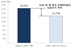 ’12년 강원도민의 의료비 지출과 의료기관의 의료수입현황