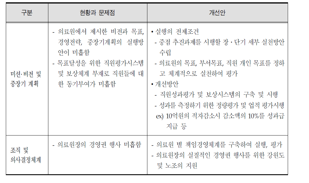 의료원 경영체계 문제점 및 개선안