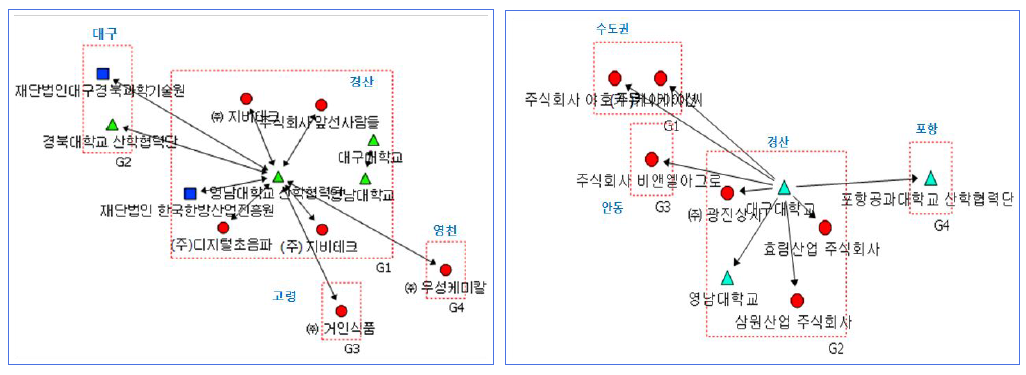 주요 대학 특허 네트워크의 공간 특성 (영남대, 대구대)