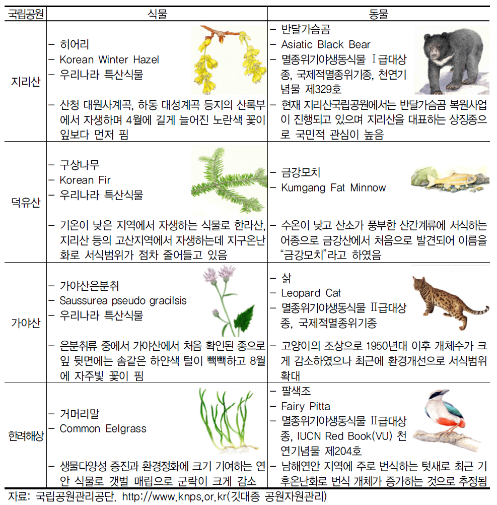 경상남도 내 국립공원 깃대종 지정현황