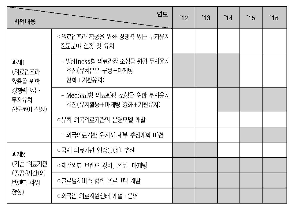 의료서비스 인프라 확충 및 질적 개선전략 추진일정