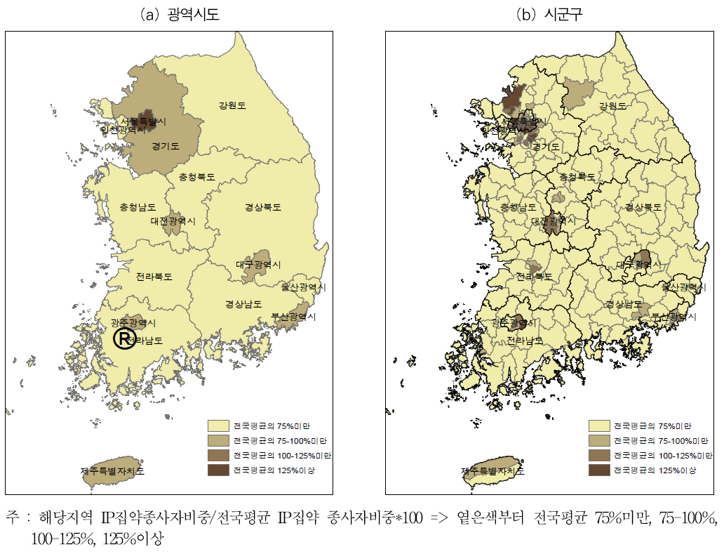 저작권 집약산업의 지역분포