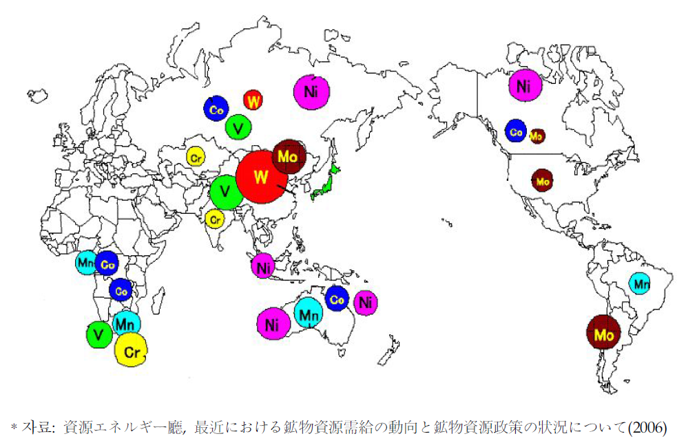 세계 희소금속 분포도