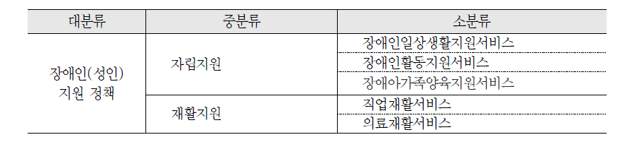 장애인(성인) 서비스 정책의 세부 영역 도출