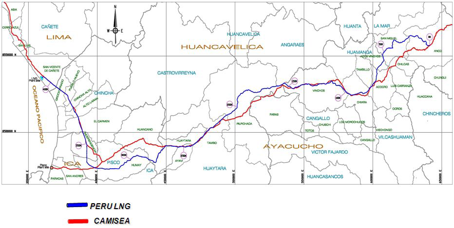 페루의 가스파이프라인 건설계획도