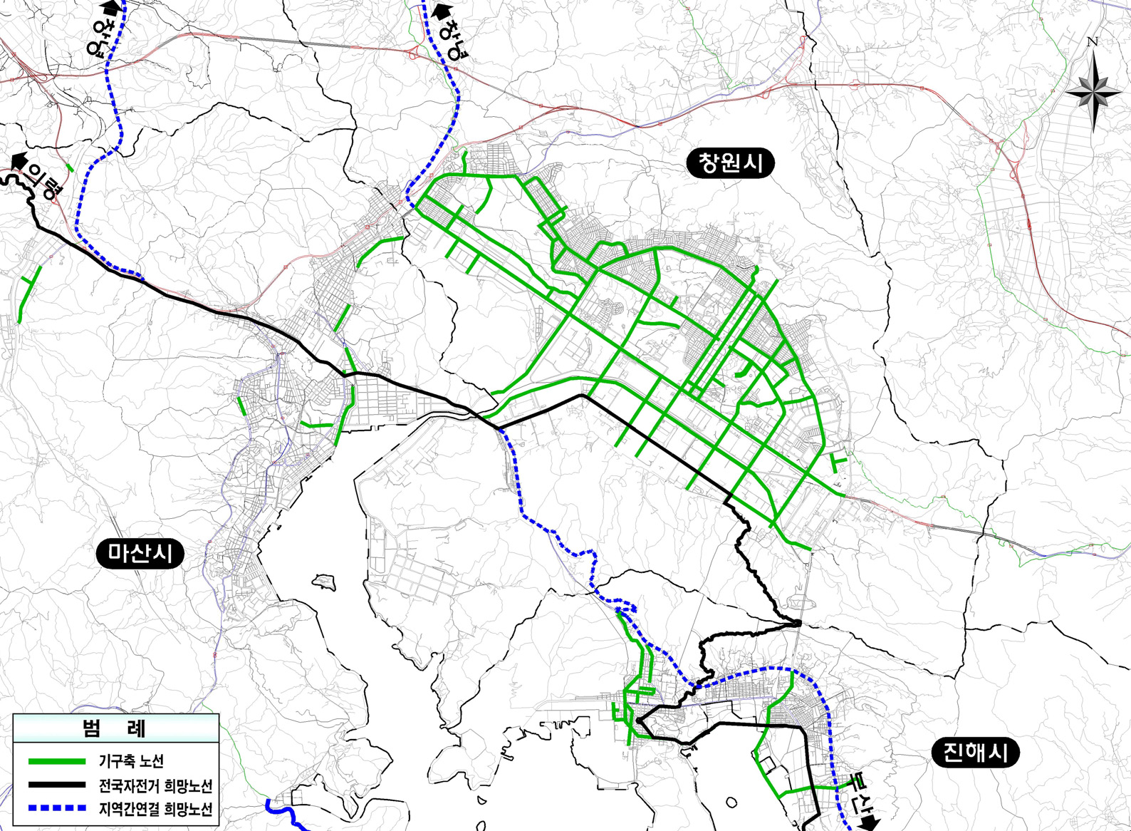 자전거도로 지자체 기구축 및 희망노선 예시