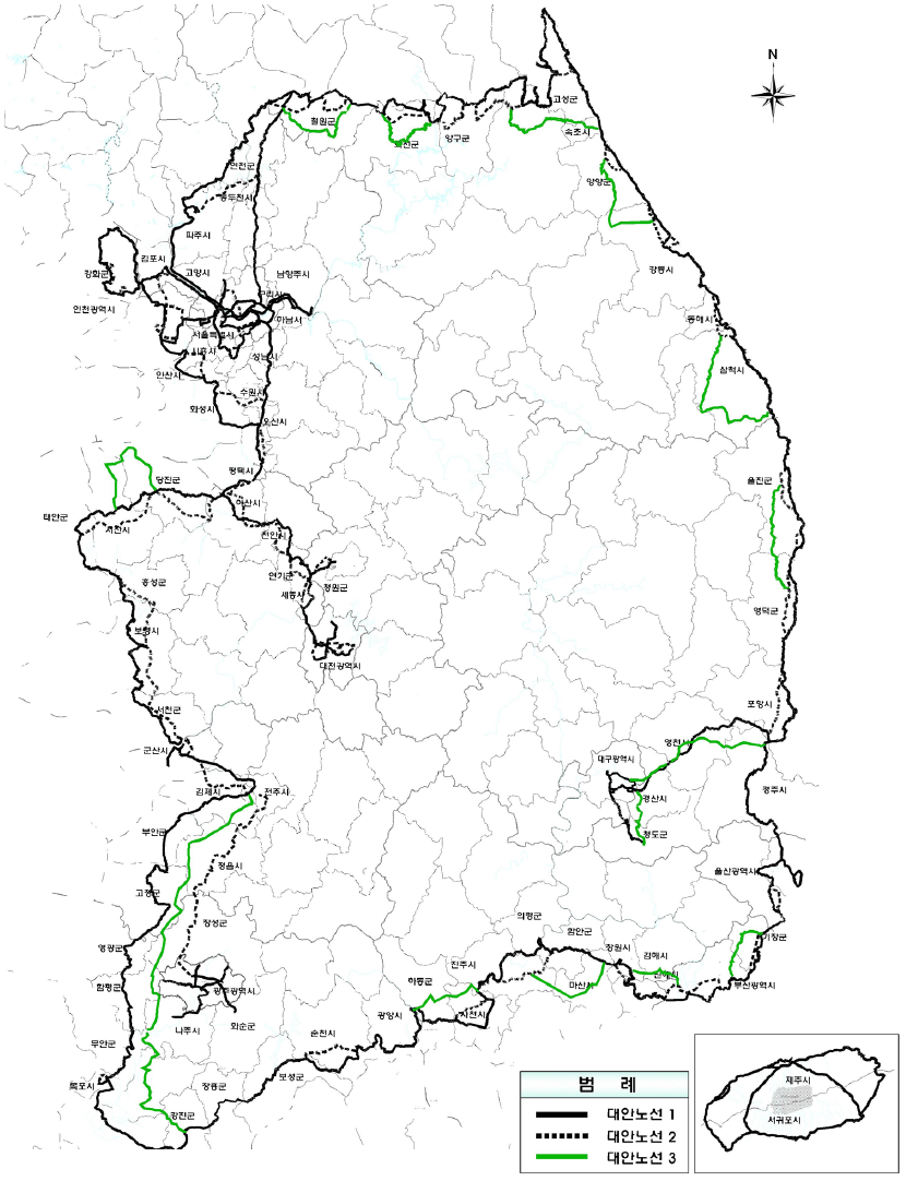 도상 대안별 노선 선정