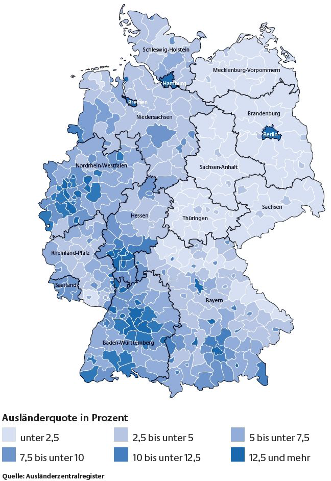독일의 인구밀도(2010년 말 기준)
