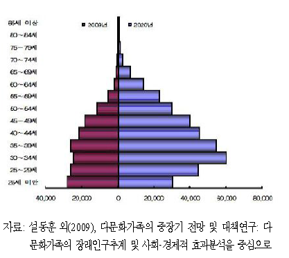 결혼이민자 연령대별 인구구성 변화: 2009~2020