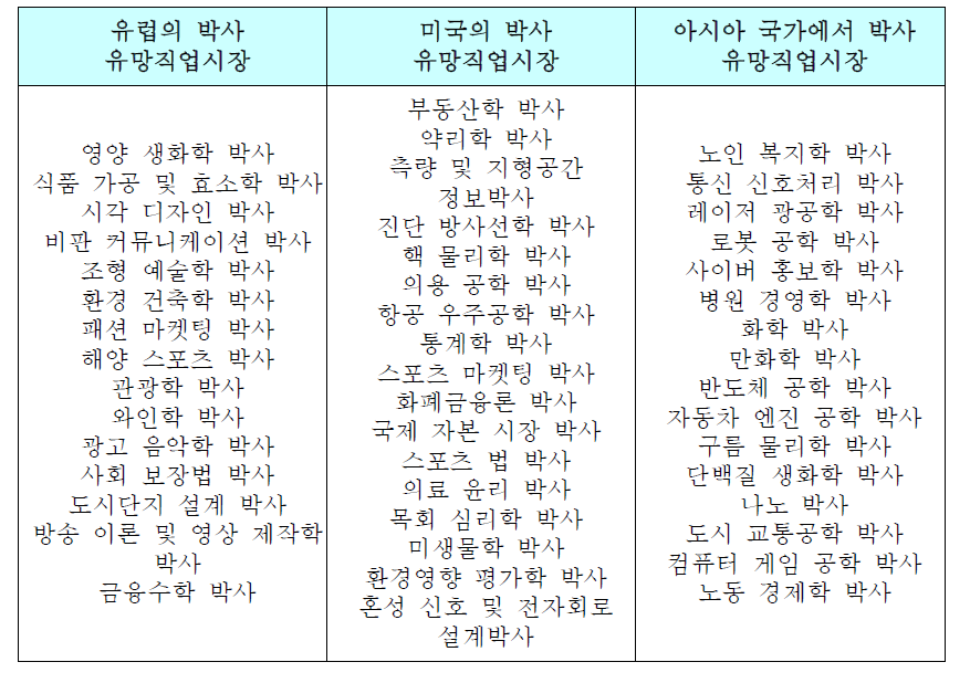 박사 유망직업시장 (김준성, 2007)