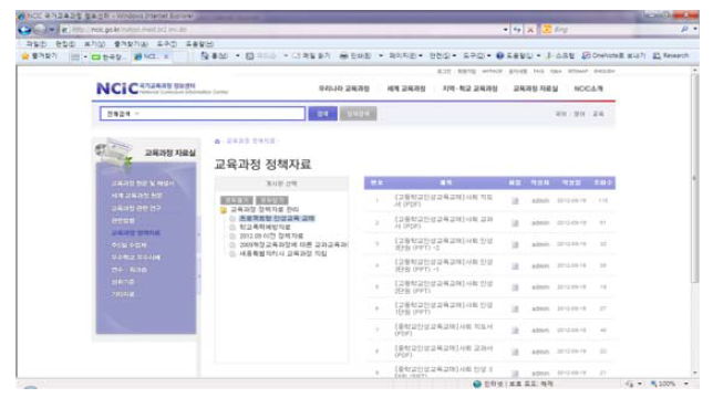 CUTIS의 자료가 이관된 NCIC의 교육과정자료실 사이트