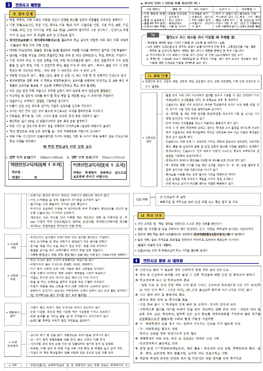 학생 인솔 시 안전 예방 및 대책의 구성 사례