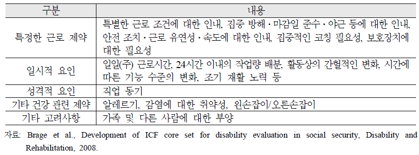 장애연금 수급 요건으로서 ICF 외 평가 항목