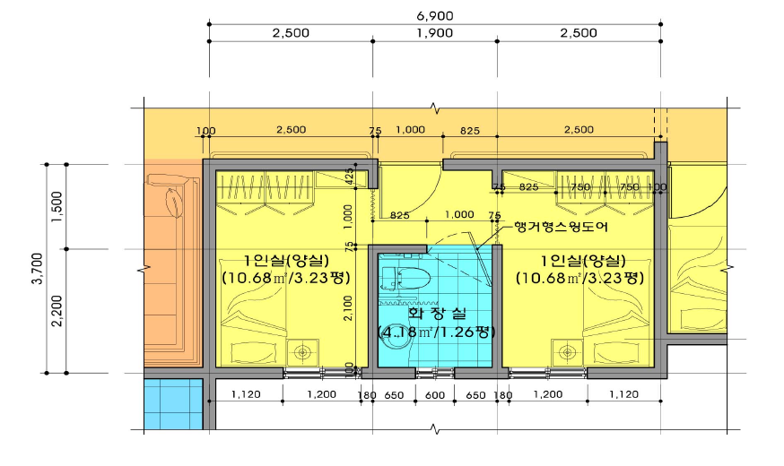 침실(1인실)의 공간구성 취