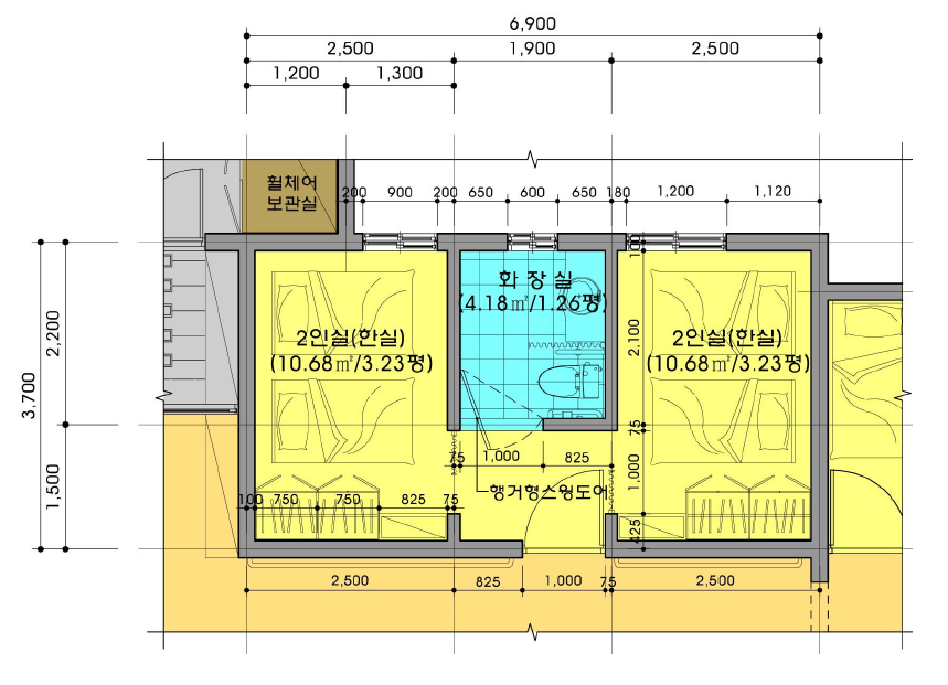 침실(2인실: 한실)의 공간구성