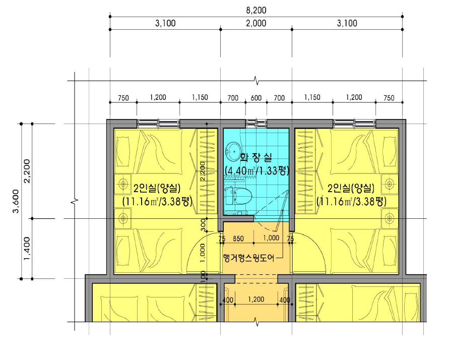 침실(2인실: 양실)의 공간구성