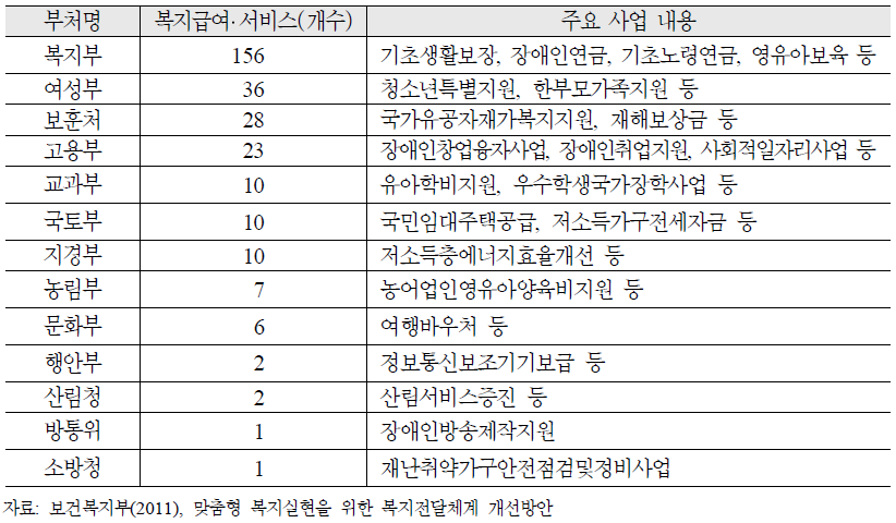 중앙정부의 복지정책개요