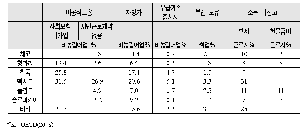 비공식 취업과 소득 신고누락 규모