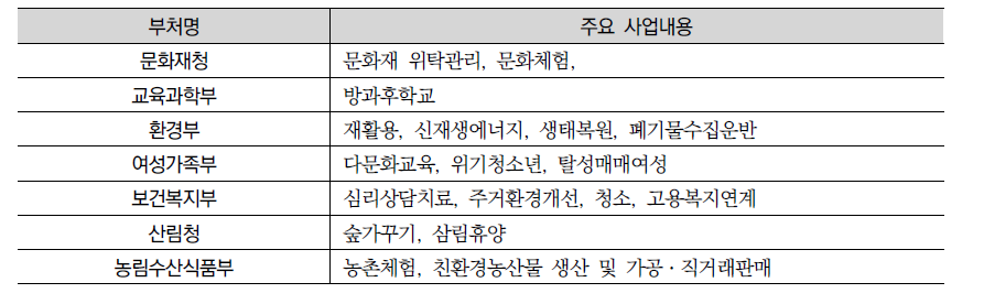 부처형 예비사회적기업 주요사업내용