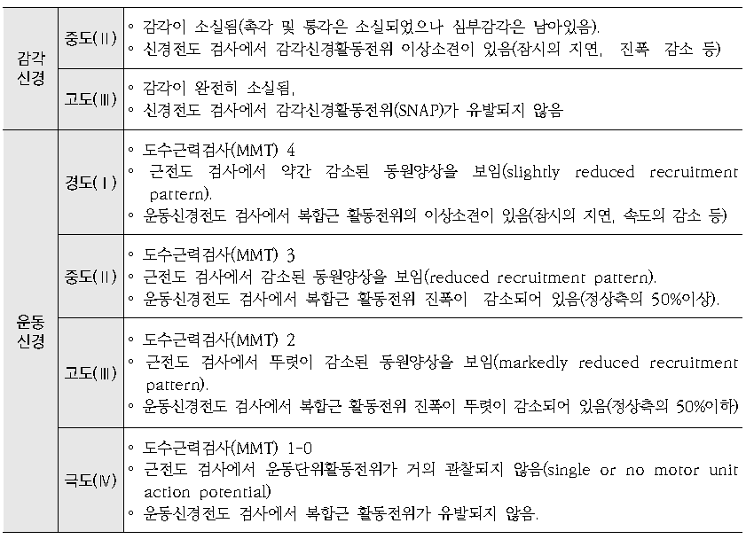 감각신경과 운동신경 평가표