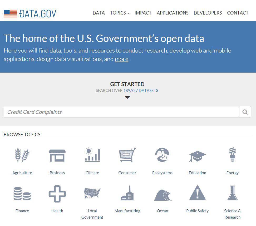 미국 공공데이터 포털 메인 화면