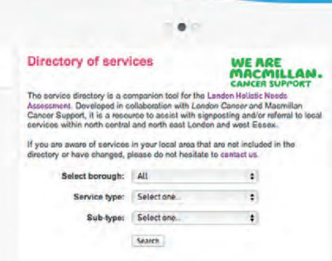 London Cancer 웹사이트: 서비스 기관 검색