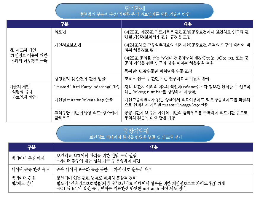 보건의료 빅데이터 활용을 위한 단기 및 중장기 과제