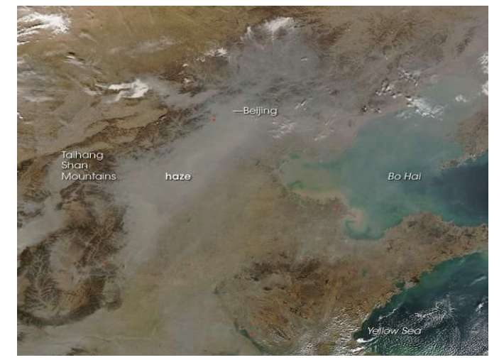 중국 상공의 haze발생에 대한 인공위성 사진