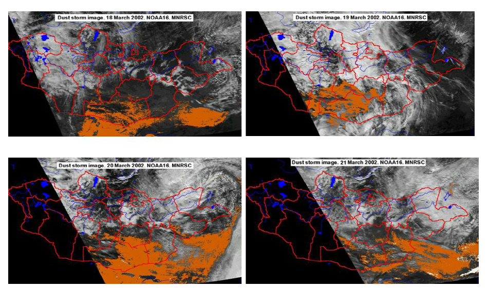 NOAA에서 제공한 몽골 황사발생 위성 사진