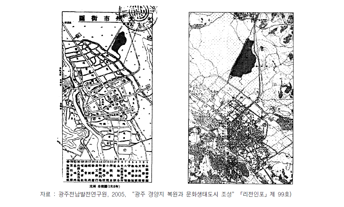 경양지 위치도 (좌특 1915년, 우측 1917년)