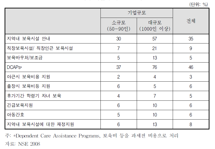 미국 기업의 자녀양육 지원(2008)