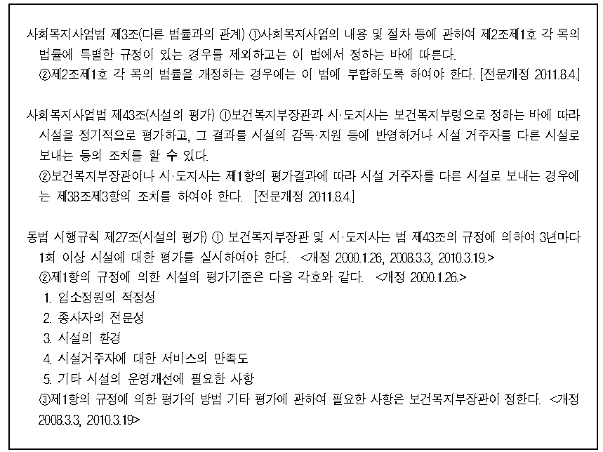 사회복지사업법 등 시설평가 조항