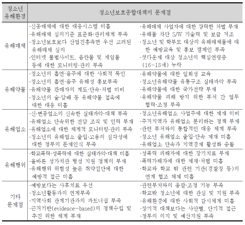 기존의 청소년보호종합대책의 문제점