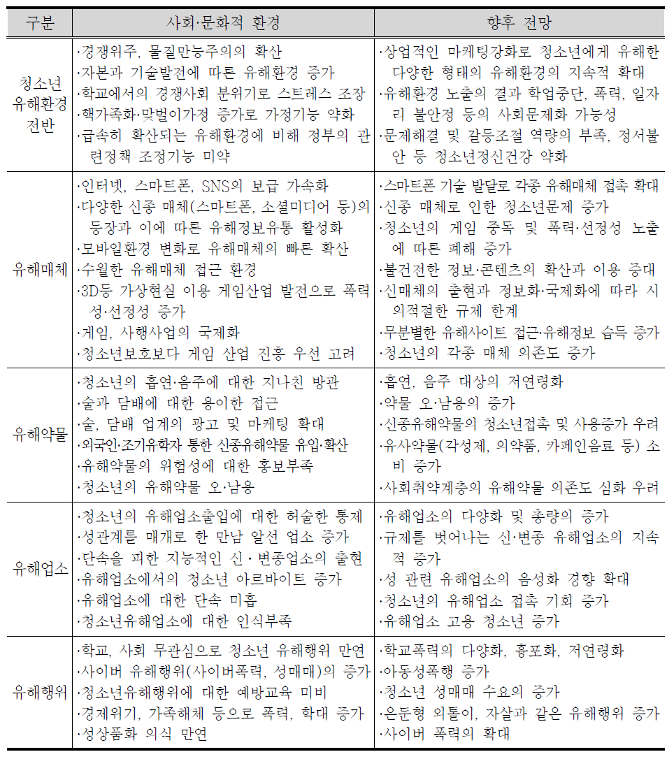 청소년유해환경을 둘러싼 환경진단과 향후 전망