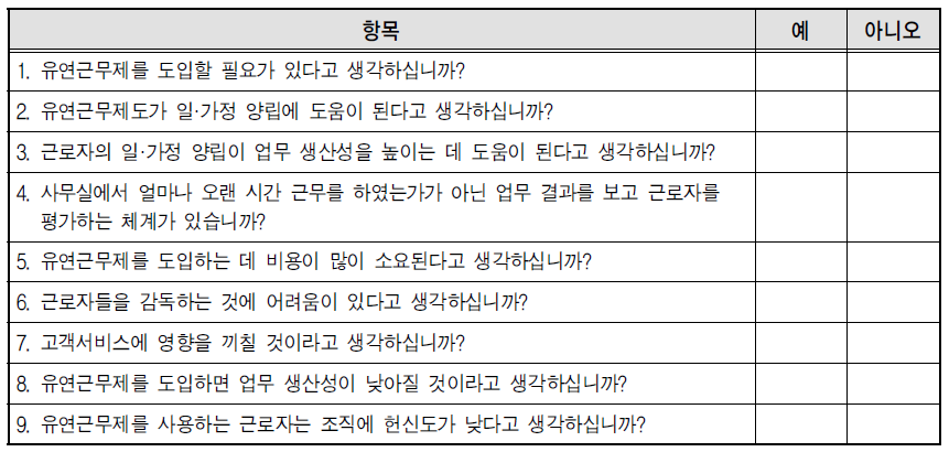 유연근무제 도입 체크리스트