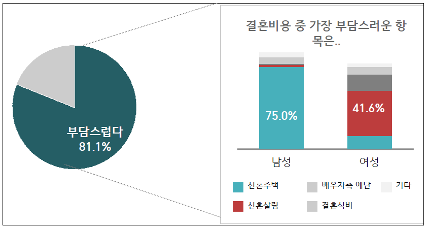 결혼비용 부담여부 및 가장 부담스러운 항목