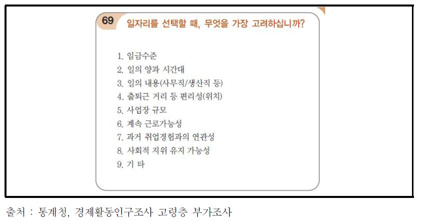 경제활동인구조사 69번 일자리를 선택할 때, 무엇을 가장 고려하십니까?