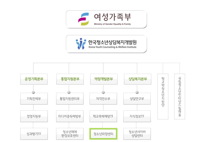 한국청소년상담복지개발원 청소년희망센터 조직체계