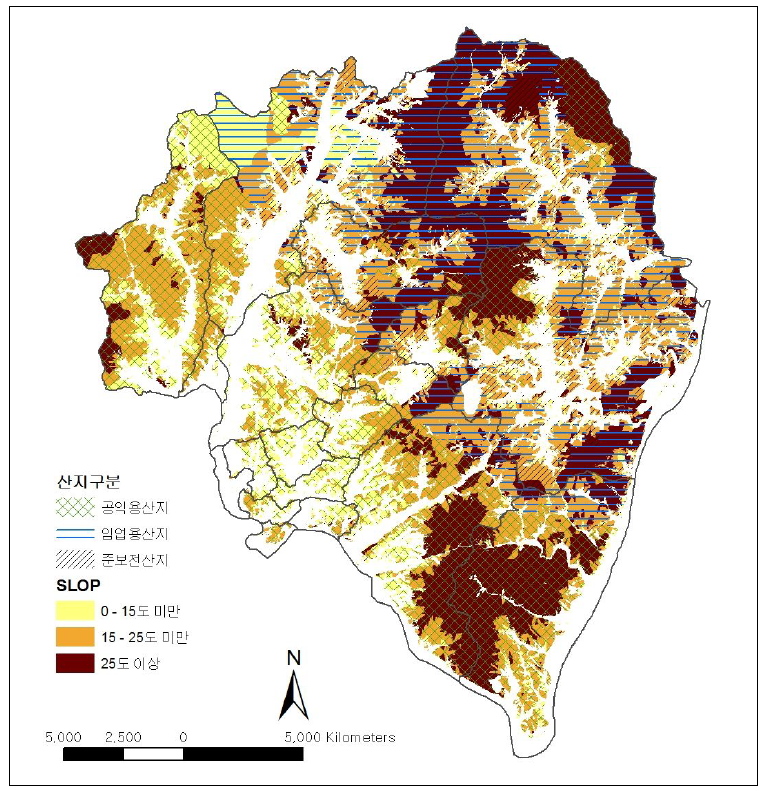 경사도와 보전산지 분포도 (남양주시)