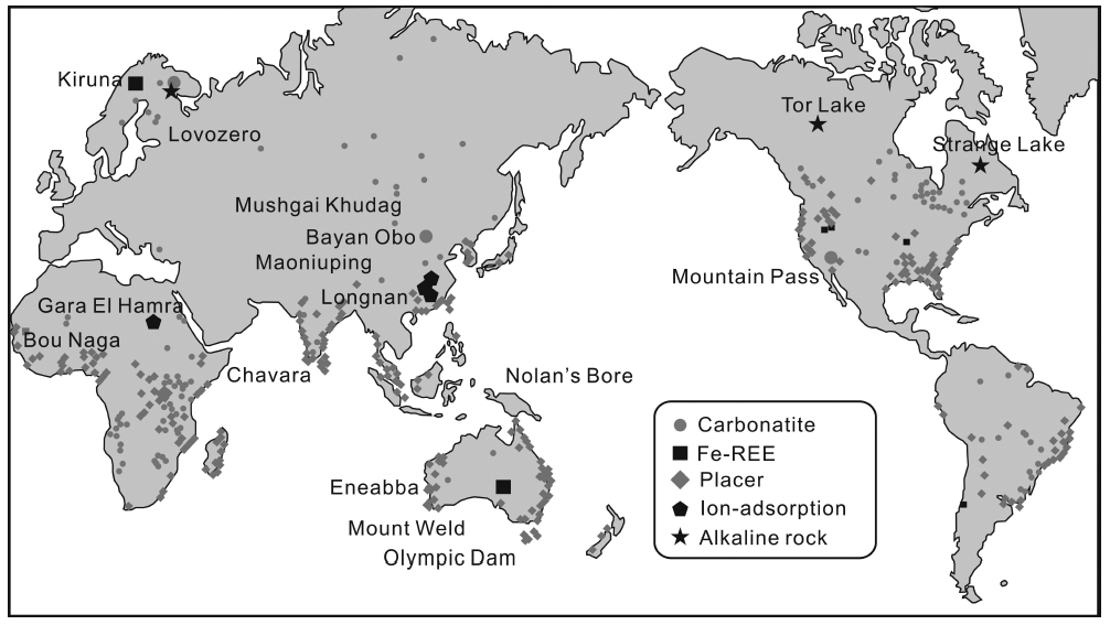 세계 REE광상 분포도.