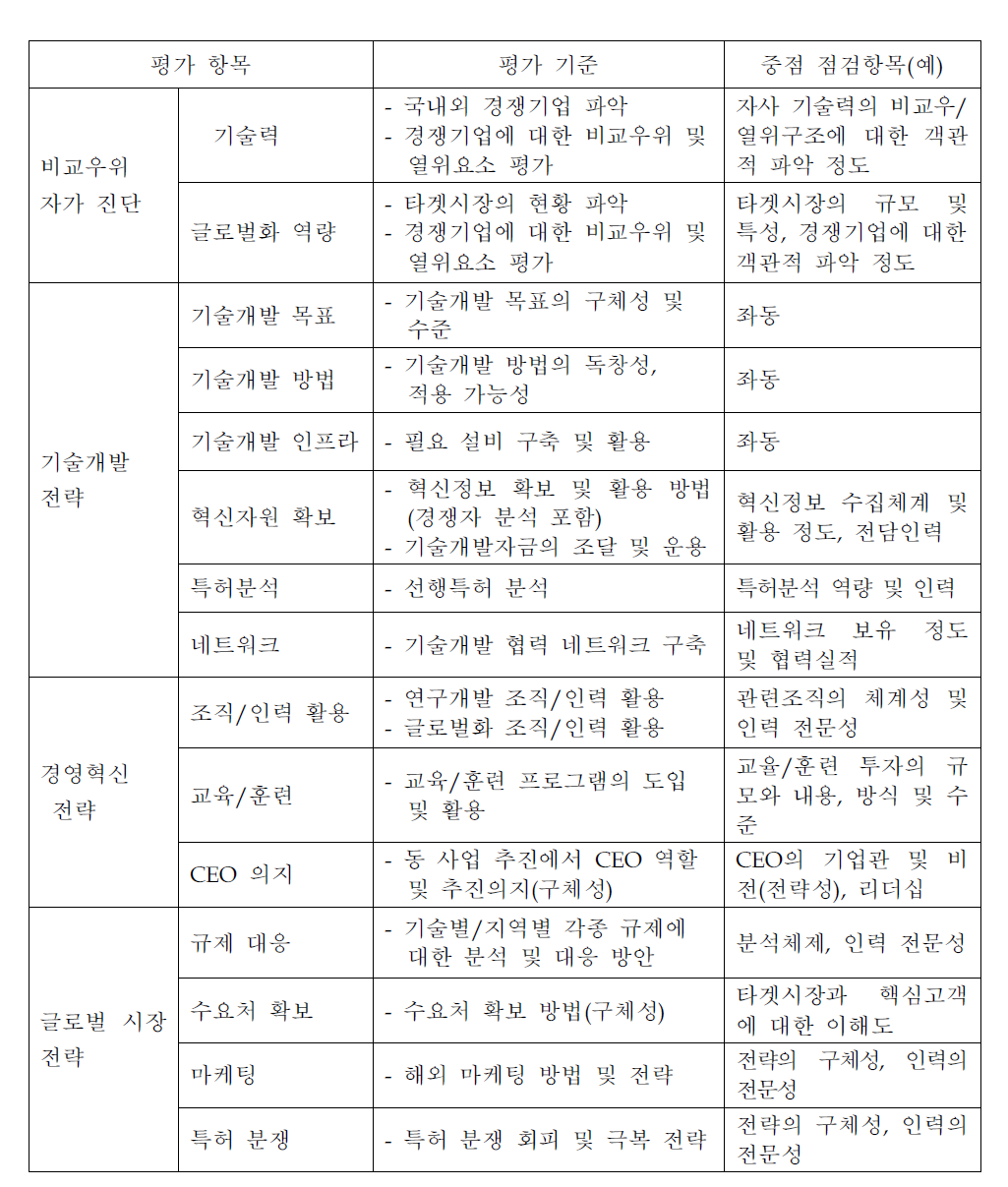 전략성 평가항목 구성 및 세부 기준(안)