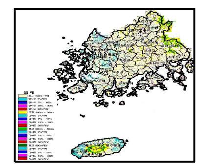 영산강․섬진강 표고별․경사별 밭 분포