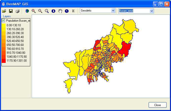 부산광역시의 인구분포(2005년, 0~4세, 여자)